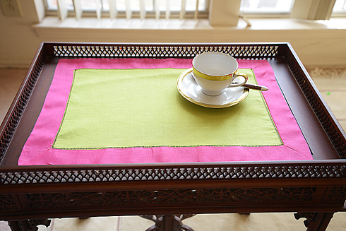 Multicolor Hemstitch Placemat 14"x20". Macaw Green & Fuchsia